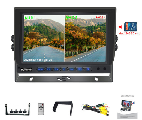 9 inch 1080P Quad Car Monitor Met DVR Functie Ondersteuning 256G SD Card Video Recording