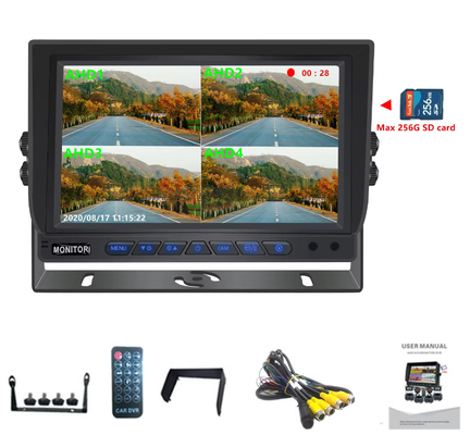 Hot Sale 9 inch 1024*600 AHD Quad Display Auto Truck beveiligingscamera systeem met opname functie
