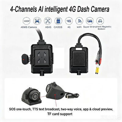 Voor- en achterkamera 4CH ADAS DMS Auto Video Recorder met 4G GPS WIFI Magnetische camera voor vrachtwagen