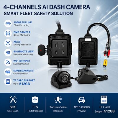 Voor- en achterkamera 4CH ADAS DMS Auto Video Recorder met 4G GPS WIFI Magnetische camera voor vrachtwagen