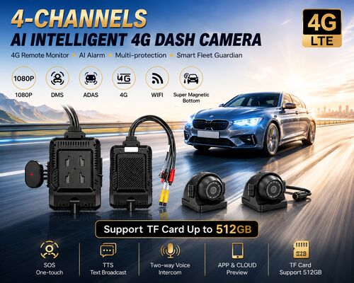 Voor- en achterkamera 4CH ADAS DMS Auto Video Recorder met 4G GPS WIFI Magnetische camera voor vrachtwagen