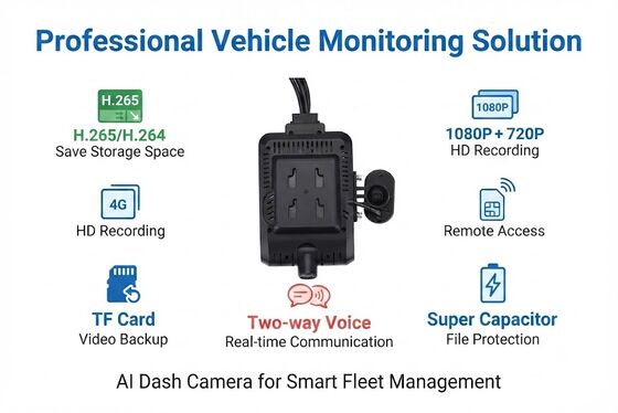 4-kanaals AI Intelligente 4G Dash Camera, ADAS + DMS + BSD Active Safety,1080P+720P Opname voor taxi's