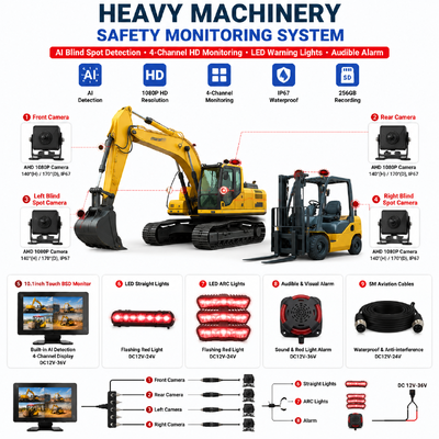 4CH AI BSD Vorklift Safety Monitoring System 1080P Camera/display en LED Alarm Light/geschikt voor zware machines