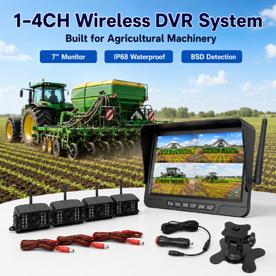 Draadloze 2-kanaals Plug-and-Play Tractor Camera Kit – 7" IP68 Monitor met Nachtzicht BSD en Vibratiebestendig Ontwerp
