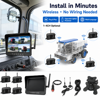 Draadloze 2-kanaals Plug-and-Play Tractor Camera Kit – 7" IP68 Monitor met Nachtzicht BSD en Vibratiebestendig Ontwerp