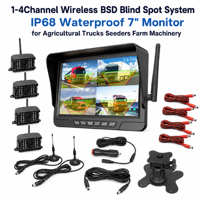 Draadloze 2-kanaals Plug-and-Play Tractor Camera Kit – 7" IP68 Monitor met Nachtzicht BSD en Vibratiebestendig Ontwerp