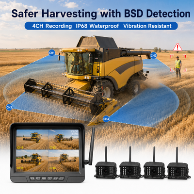 Draadloze 2-kanaals Plug-and-Play Tractor Camera Kit – 7" IP68 Monitor met Nachtzicht BSD en Vibratiebestendig Ontwerp