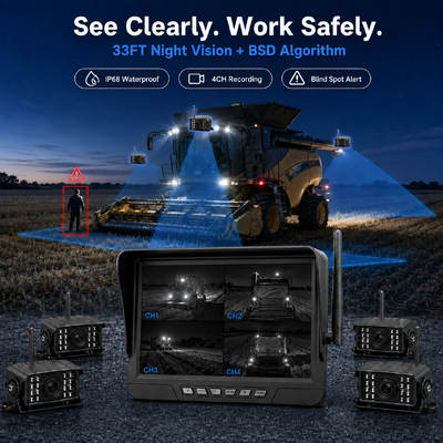 Draadloze 2-kanaals Plug-and-Play Tractor Camera Kit – 7" IP68 Monitor met Nachtzicht BSD en Vibratiebestendig Ontwerp