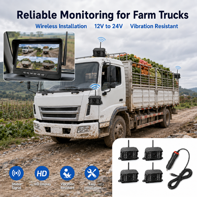 Draadloze 2-kanaals Plug-and-Play Tractor Camera Kit – 7" IP68 Monitor met Nachtzicht BSD en Vibratiebestendig Ontwerp