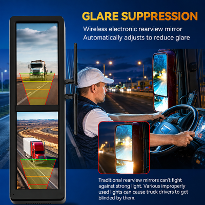 15.88 inch touchscreen draadloze elektronische achteruitkijkspiegel met 4 zonne-magnetische camera's Split Screen BSD voor zware vrachtwagens