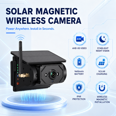 10.1 Inch 4CH Wireless Rear View Camera System Solar Magnetic Backup Camera Monitor for Truck Trailer RV Caravan
