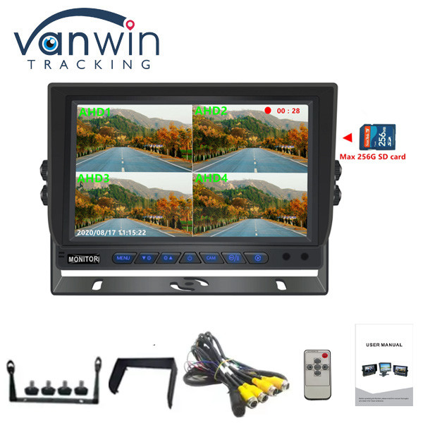7 inch 1024*600 AHD Monitor Quad Display Auto Truck beveiligingscamera systeem met opname functie