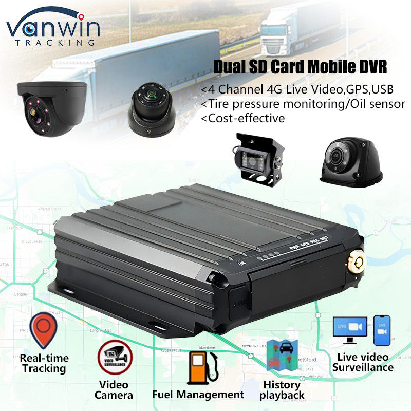 4CH 1080P Dual SD Card Mobiele DVR Ondersteuning Olie Sensor 4G Real Time Video Monitoring GPS Tracker