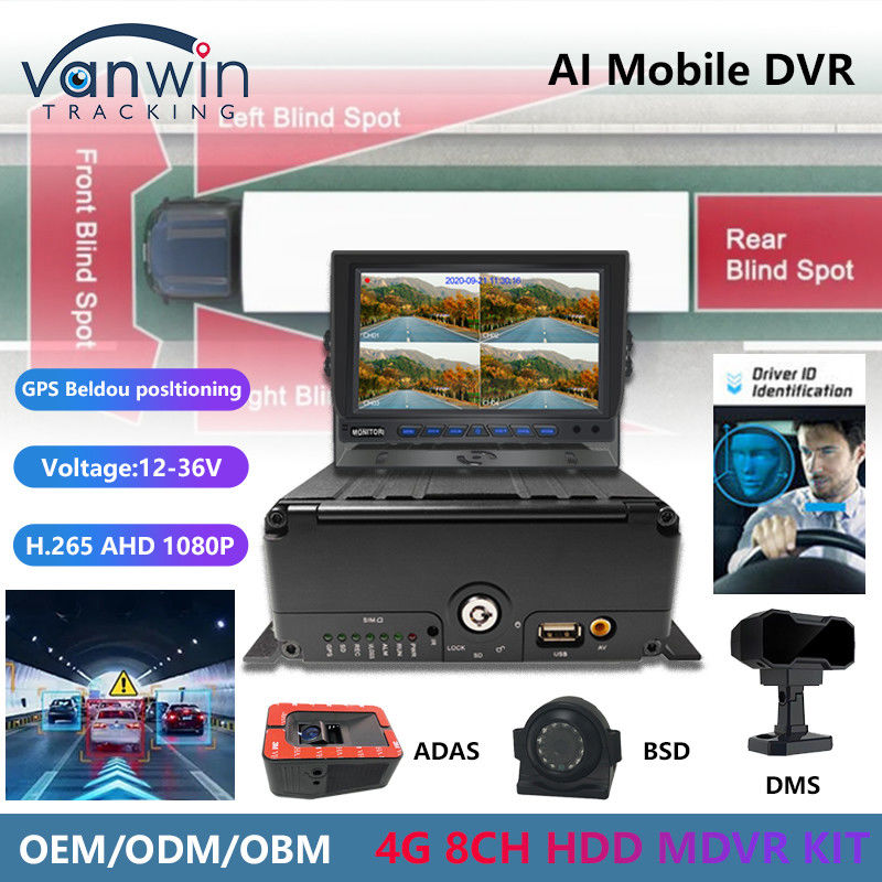 8CH AI mobiele DVR met ADAS DMS BSD 4G en GPS voertuig zwarte doos voor voertuigbeveiliging