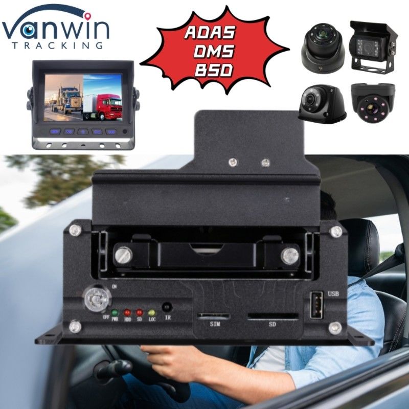Professionele 4CH HDD DVR ondersteuning ADAS DMS BSD functie 4G GPS Vehicle Tracker
