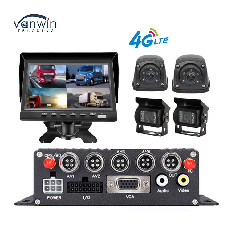 Professionele 4CH 1080P MDVR voor vrachtwagens met 7" monitor, 4G/GPS waterdichte camera & achteruitrijhulp - Alles-in-één wagenparkbeheeroplossing