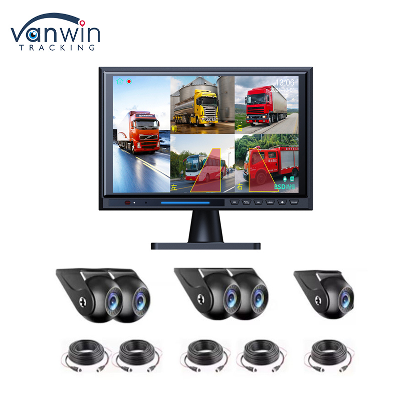 10.1 Inch Truck DVR 5CH Quad Split Monitor 360 View Backup Camera With BSD Alarm Auto Human Tracking Kit