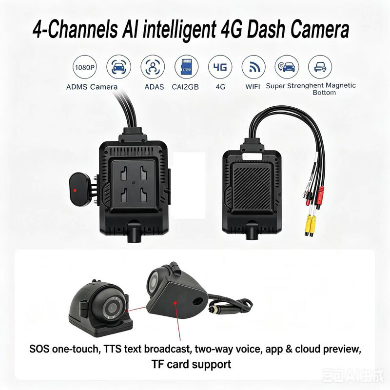 Voor- en achterkamera 4CH ADAS DMS Auto Video Recorder met 4G GPS WIFI Magnetische camera voor vrachtwagen