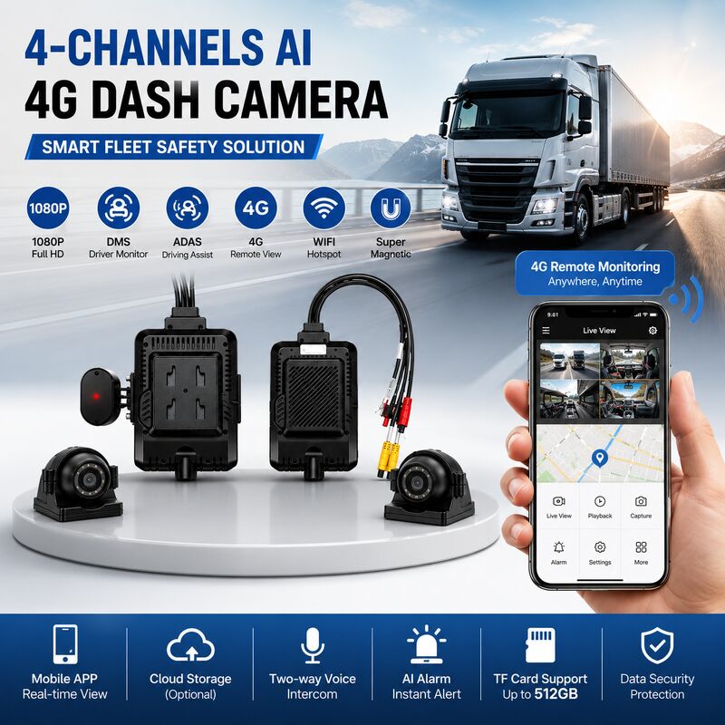 24V 4CH AI Dash Cam Kit Voertuigbeveiligingscamera DVR met DMS ADAS BSD zijcamera voor vrachtwagen / bus