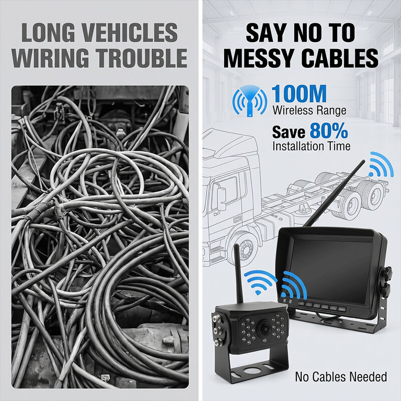AI Blind Spot Detection Wireless RV Camera System met 7" Monitor -4-Cam Quad Split Screen Heavy Duty Truck Backup Kit