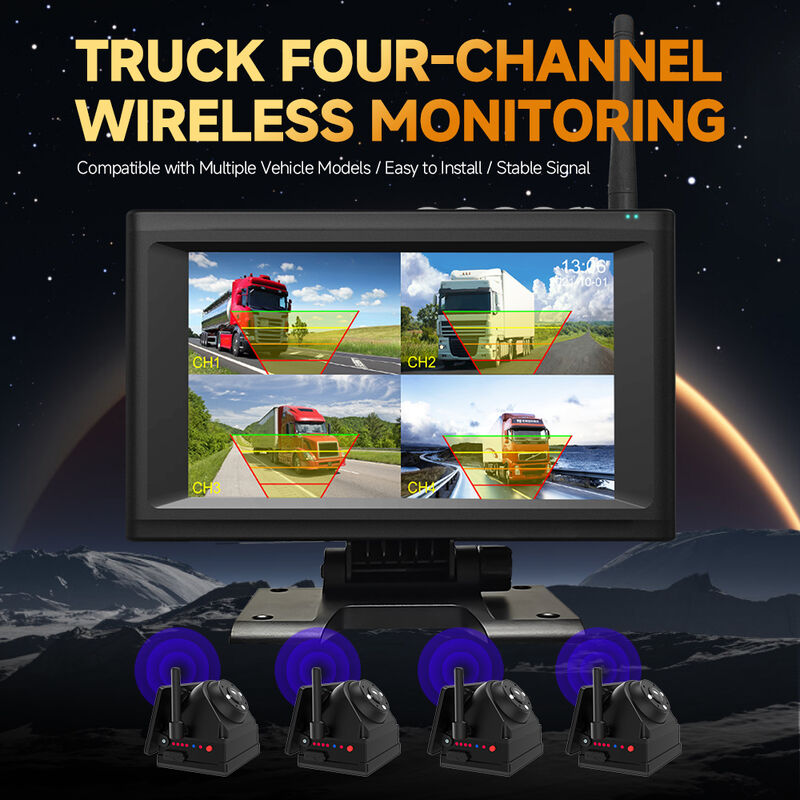 4CH 720P Draadloze Dashcam voor Vrachtwagens, campers & bussen – 7" IPS BSD Alarm, Magnetische Bevestiging, Oplaadbaar, Plug-and-Play, Uitbreidbaar 1-4CH