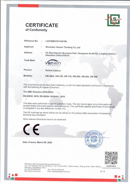 China Shenzhen Vanwin Tracking Co.,Ltd Certificaten